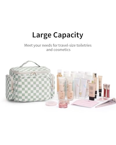 Narwey Hanging Travel Toiletry Bag for Women, Large Makeup Cosmetic Bag - color: A-Green Checkerboard