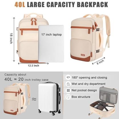 40L Travel Backpack, Flight Approved Carry On Laptop Backpack - color: Beige, size: Large