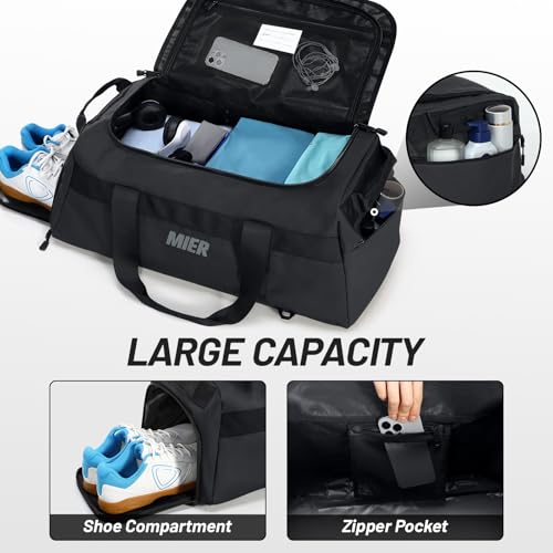 MIER Men's 60L Gym Duffle Bag Large Weekender Travel Duffel Backpack, Black - color: Black