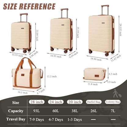 Cosbarn Luggage Sets 5 Piece, Hardshell Suitcases with Wheels, TSA Lock - color: Beige