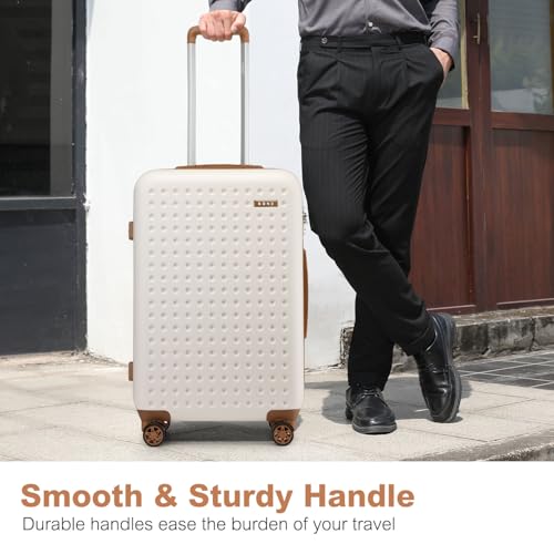Kono 24 Inch Hard Shell Checked Luggage, 4 Spinner Wheels Suitcase, White - color: Cream White, size: Checked-Medium 24-Inch