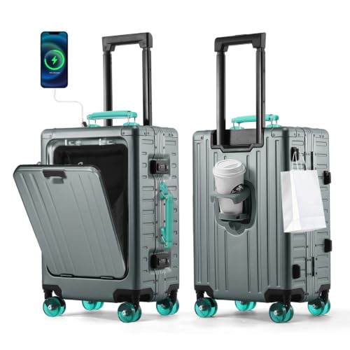 24Inch All Aluminum Checked Luggage with Laptop Compartment, Gray - color: grey, size: Medium