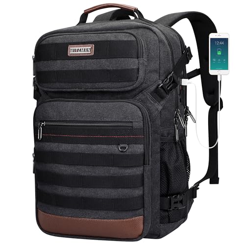 WITZMAN Canvas Travel Backpack for Men Multiple Pockets - color: Black