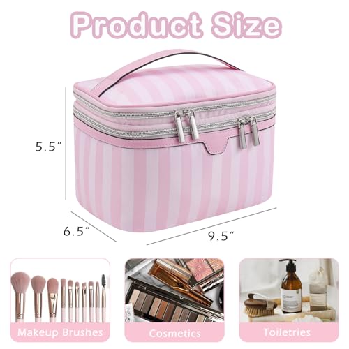 RSRSLEII Waterproof Large Striped Double Layer Travel Makeup Bag(1Top Open) - color: 01Top Open