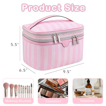 RSRSLEII Waterproof Large Striped Double Layer Travel Makeup Bag(1Top Open) - color: 01Top Open