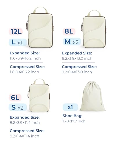 Bagsmart Compression Packing Cubes, Travel Bag Cruise Ship Essentials - color: Cream Beige