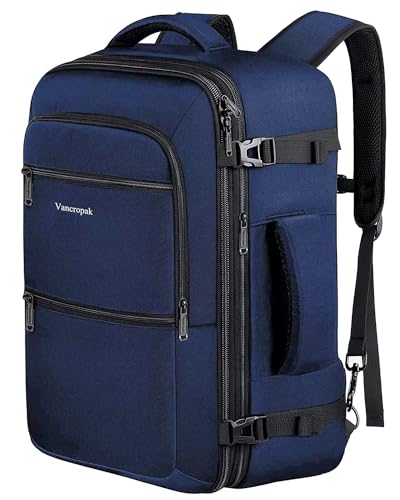 Vancropak 45l Expandable Travel Backpack, Carry on Backpack for Airplanes - color: Blue, size: XX-Large