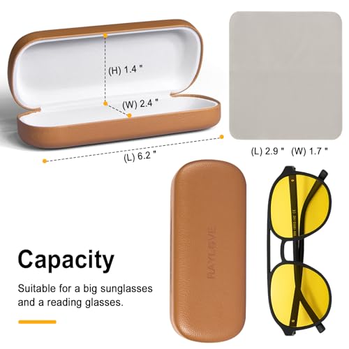 RayLove Glasses Case Hard Shell Eyeglass Case with Cleaning Cloth, PU Leather Protective Eye Glass Cases Fits Most Sunglasses - color: Brown