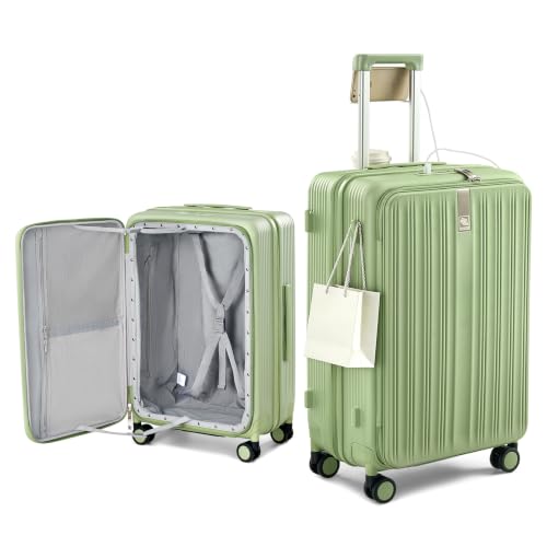Hanke Top Opening 24" Medium Suitcase Expandable Hard Shell Bamboo Green - color: Bamboo Green, size: 24 Inch EXT