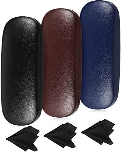 Frienda 3 Pcs Hard Eye Glasses Case with Cleaning Cloth - color: Blue, Brown, Black