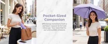 Ultra-Light 5-Fold Capsule Umbrella with Hard Case Mini 6-Bone Compact Travel Parasol Black Coating Sun Shade & Rain Shelter Portable Windproof Umbrella for Women Commuting Beach - color: Light Purple