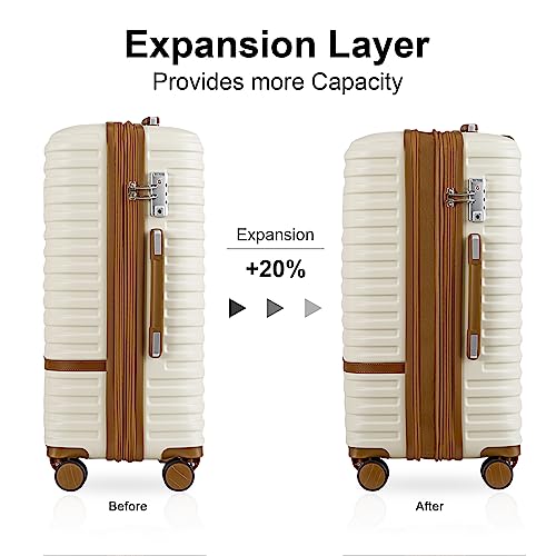 Joyway Luggage Set 3 Piece Suitcase Sets with Spinner Wheel,Hardside Expandable Travel Laggage with TSA Lock (13/20/24/28 White brown - color: White brown, size: 6 piece set (13/20/24/28inch)