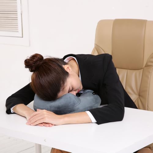 Keemall Inflatable Travel Neck & Shoulder Pillow for Airplanes&Long Trips - color: Gray, size: Medium