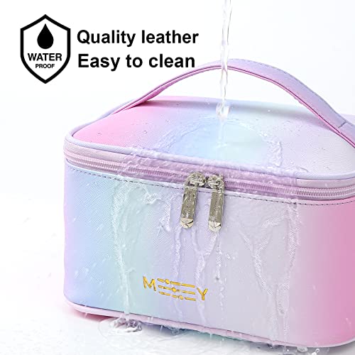 Gradient Travel Makeup Bag for Women, PU Leather Cosmetic Bag, Rainbow Pink - color: RAINBOW PINK