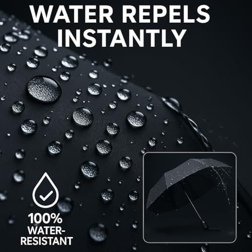 Mr. Pen- Windproof Travel Umbrella, Small Water-Resistant Automatic Folding Umbrella for Rain and Sun, Light, Compact and Portable for Women & Men, Fits Car & Backpack - color: Black