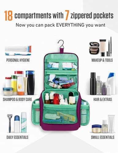 VENTURE 4TH Hanging Travel Toiletry Bag, 18 Compartments - Purple/Mint - color: Purple/Mint