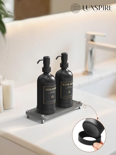 Luxspire 17 oz Glass Liquid Soap Dispenser Set, Black + Dark Gray, 2 Pack - color: Black+gray