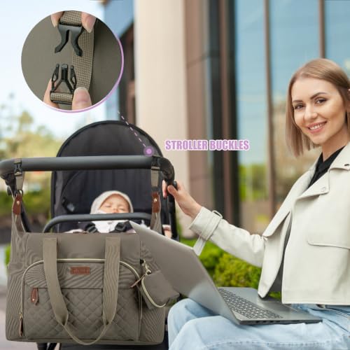 Tuwubi Diaper Bag Tote,Baby Diaper Bag with Pacifier Case - color: Light Khaki, size: Medium