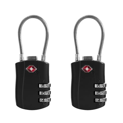 TSA Locks for Luggage, Small Padlock Combination with Cable, Luggage Locks TSA Approved, Combo Padlock with Code, for Travel Suitcase, Gym Locker, Gun Case, Backpack Zipper (Black+Black) - color: Black+Black