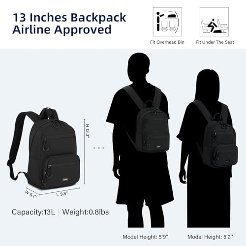 HanTrip 13 Inch Mini Small Travel Backpack Cary on For Women Men, Black - color: Black, size: 13 Inch