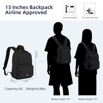 HanTrip 13 Inch Mini Small Travel Backpack Cary on For Women Men, Black - color: Black, size: 13 Inch