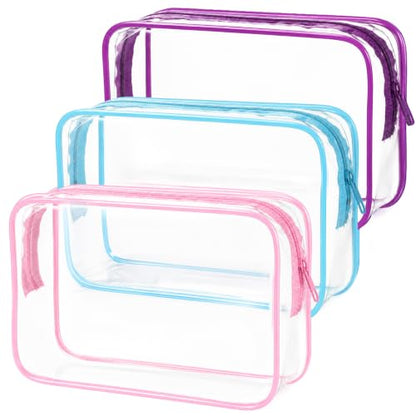 3Pcs Clear Makeup Bags with Zipper Clear Pouch Cosmetic Bag