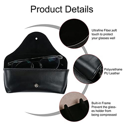 LogHog Portable Leather Glasses Case,Flexible Sunglasses Pouch Slim Case for Women Men Horizontal Eyeglass Case - color: Black