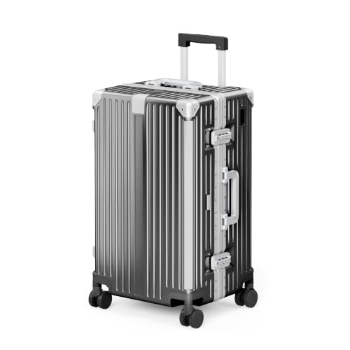 ALPHA CAMP Trunk Luggage 24 Inch with Aluminum Frame Zipperless Suitcase - color: Black, size: 24 Inch
