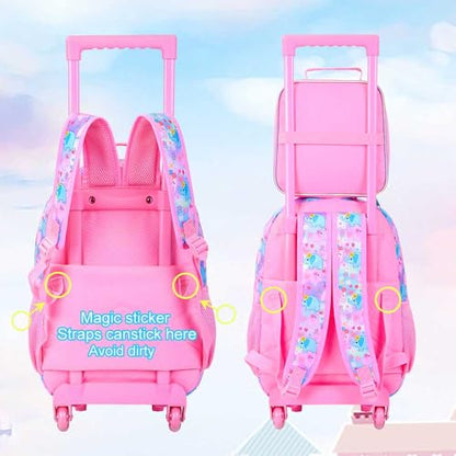 WZLVO 4PCS Rolling Backpack for Girls, Kids Roller School Bookbag with wheels, Elephant Water Resistant Wheeled Backpacks set for Teens Elementary Trave - color: Pink Elephant