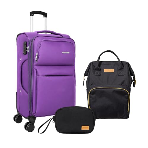 Softside Carry On Luggage Set & Spinner Wheel, Expandable Travel Suitcase - color: Purple