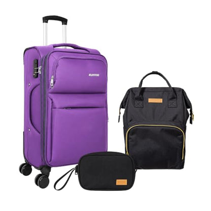 Softside Carry On Luggage Set & Spinner Wheel, Expandable Travel Suitcase - color: Purple