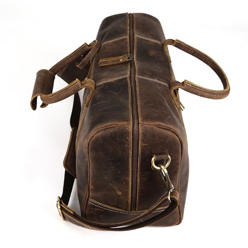 KomalC Leather Travel Duffle Bag, Cabin Carry-On for Men & Women - style: Buffalo Distressed Tan