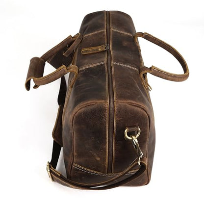 KomalC Leather Travel Duffle Bag, Cabin Carry-On for Men & Women - style: Buffalo Distressed Tan