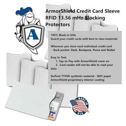 ArmorShield RFID Blocking Sleeves for Credit Cards, 10-Pack White, USA Made - color: White