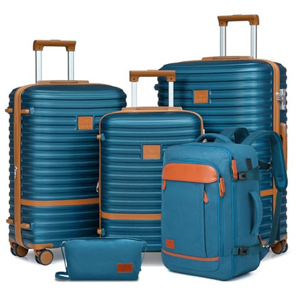 Joyway Expandable Luggage Sets 5 Piece, Lightweight Hard Shell Travel Suitcase Set with Spinner Wheels and TSA Lock (5 piece set，Blue) - color: Blue, size: 5 piece set