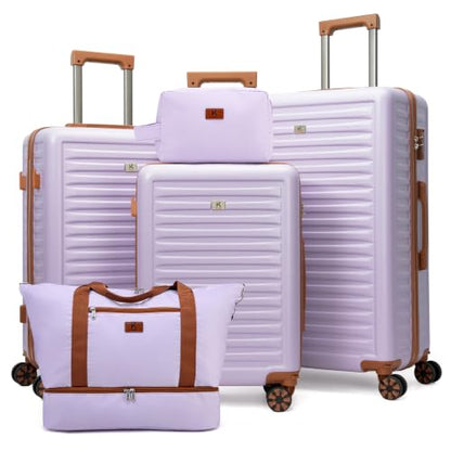 KUNEL Luggage Sets 5 Pcs suitcases with Wheels, 20/24/28Inch, Purple - color: Purple