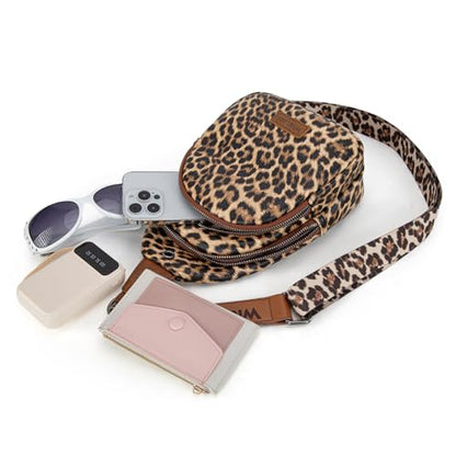 Wrangler Crossbody Bags for Women Sling Bag Fanny Pack Chest Purse Backpack - color: Leopard - Brown