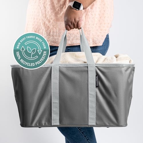 CleverMade Collapsible Fabric Laundry Baskets - Foldable Pop Up Storage Container Organizer Bags - Large Rectangular Space Saving Clothes Hamper Tote with Carry Handles, Pack of 2, Charcoal - color: Charcoal Gray