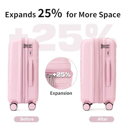 LARVENDER Expandable Carry On 3 Piece Luggage Set with Backpack 20 Inch - color: Light Pink, style: 3 Piece Sets