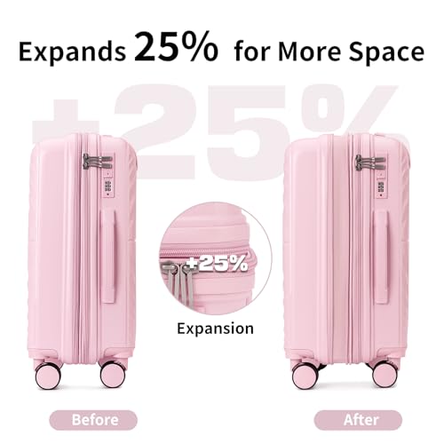 LARVENDER Expandable Carry On 3 Piece Luggage Set with Backpack 20 Inch - color: Light Pink, style: 3 Piece Sets