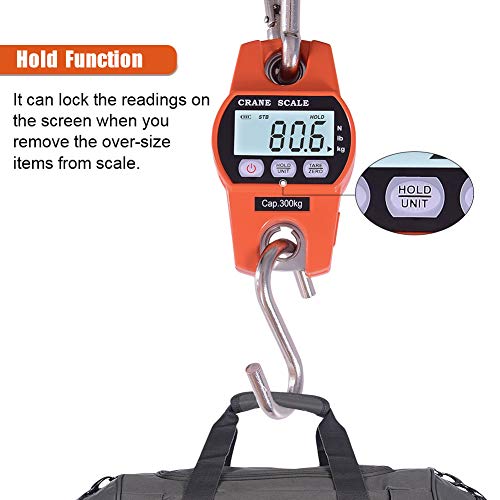 Fuzion Hanging Scale 660LB/300KG, Crane Scale with Snap-Fit Lifting Ring - color: Orange