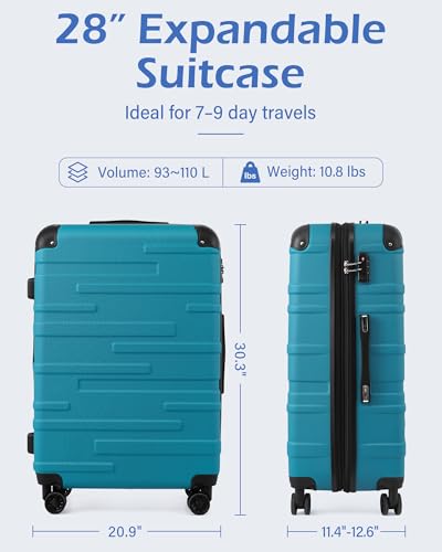 Coolife Hardside ABS Luggage, TSA Lock, Spinner Wheels, 28in Checked - color: champagne, size: Large (28 In)