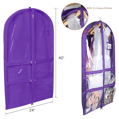 Syeeiex 40 Inch Clear Dance Costume Garment Bag, Purple, 5 Pack - color: Clear Purple, size: 5 Pack
