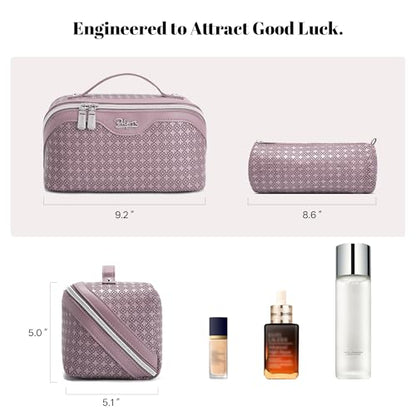 BOYATU Travel Makeup Bag for Women: Four Leaf Clover 3 Pcs Set Cosmetic Bag - color: M-02Purple