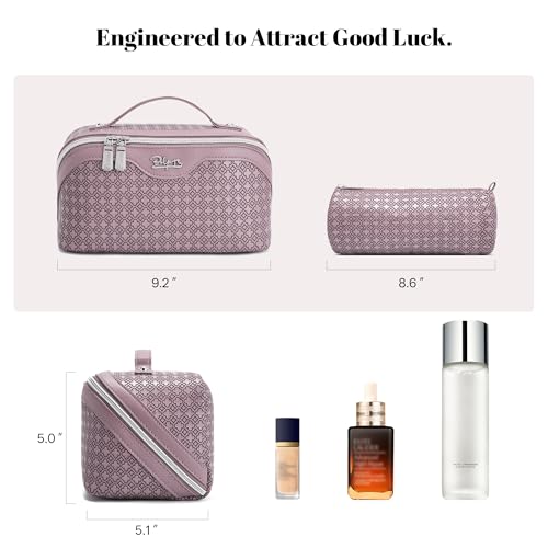 BOYATU Travel Makeup Bag for Women: Four Leaf Clover 3 Pcs Set Cosmetic Bag - color: M-02Purple