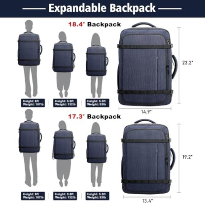 Travelability Carry On Backpack,Expandable 1-7 DAYS Roomy Travel Backpack - color: Blue, size: 18.4inch - 23.2"x14.9"x9.4"(+3.5")