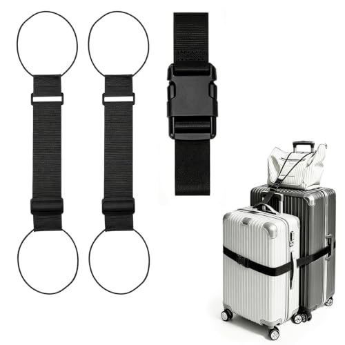 3-Pack Adjustable Luggage Connector Straps, Elastic Strap Set for Suitcase - color: 3-Black