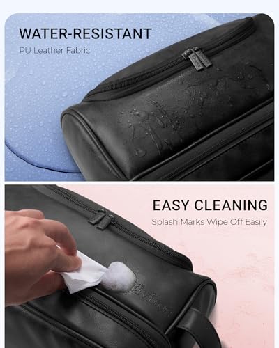 Elviros Hanging Toiletry Bag for Men PU Leather Shaving Kit (Black) - color: Black, size: Large (Pack of 1)