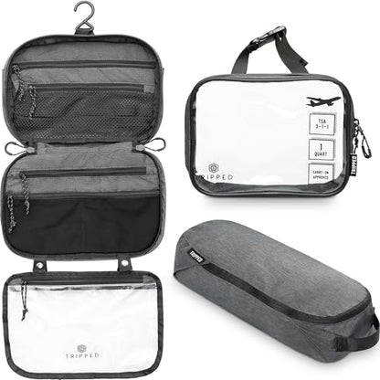 TRIPPED Travel Gear 3-Piece Travel Toiletry Bag Set - color: Grey