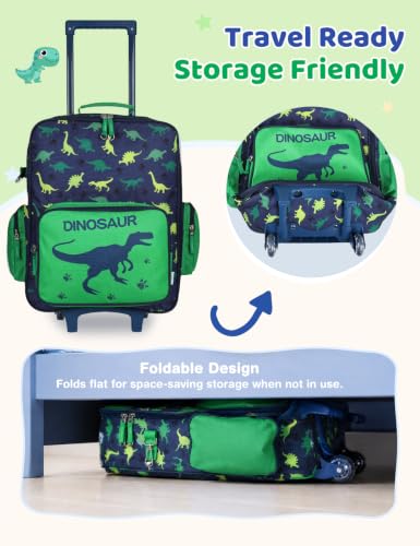 VASCHY Kids Suitcase with Wheels 18in Rolling Luggage Set Carry On Dinosaur - color: Dinosaur Set